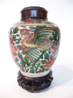 Lot 224 - A Chinese Porcelain Ginger Jar, mid 17th century, painted in red, green and yellow with...