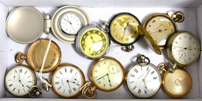 Lot 418 - Three plated pocket watches signed Elgin, Waltham and Limit, seven other pocket watches and a...