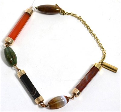 Lot 434 - A Scottish hardstone bracelet, of bar and barrel hardstone beads, length 20cm