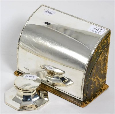 Lot 448 - A silver and leather hinged desk top correspondence box, retailed by Barraclough & Sons...