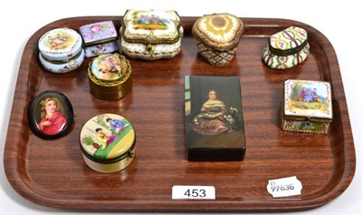 Lot 453 - A group of 18th century and later enamel patch boxes including two by Serves, a Sitzendorf...