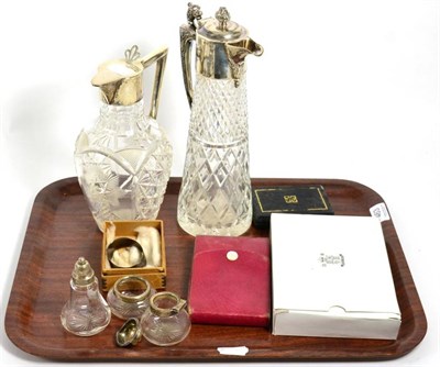 Lot 463 - A silver mounted cut glass claret jug, Sheffield 1976; another silver mounted glass claret jug...