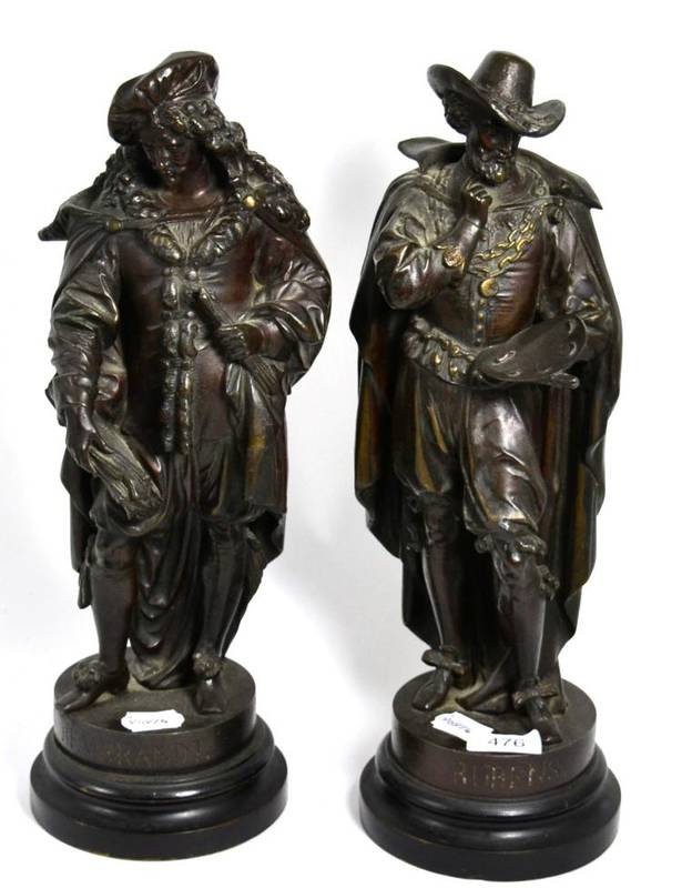 Lot 476 - Two spelter figures of old masters, Brandt and Rubens