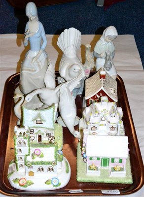 Lot 478 - Five Coalport cottages and various Spanish porcelain figures and models