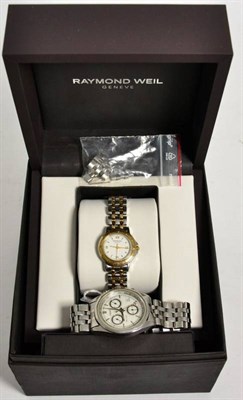 Lot 492 - A lady's bi-metal wristwatch signed Raymond Weil with boxes and paperwork; and a gents...