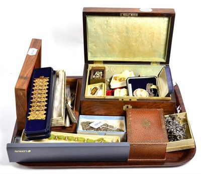 Lot 501 - A selection of costume jewellery; silver ingot; silver nurses belt buckle; three watches etc