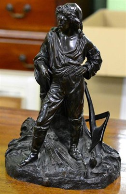 Lot 508 - Paul Emile Machault (French: 1800-1866):A bronze modelled as a farmer standing with plough and...