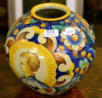 Lot 513 - A Canta Gali maiolica vase with flora ground and portrait vignette