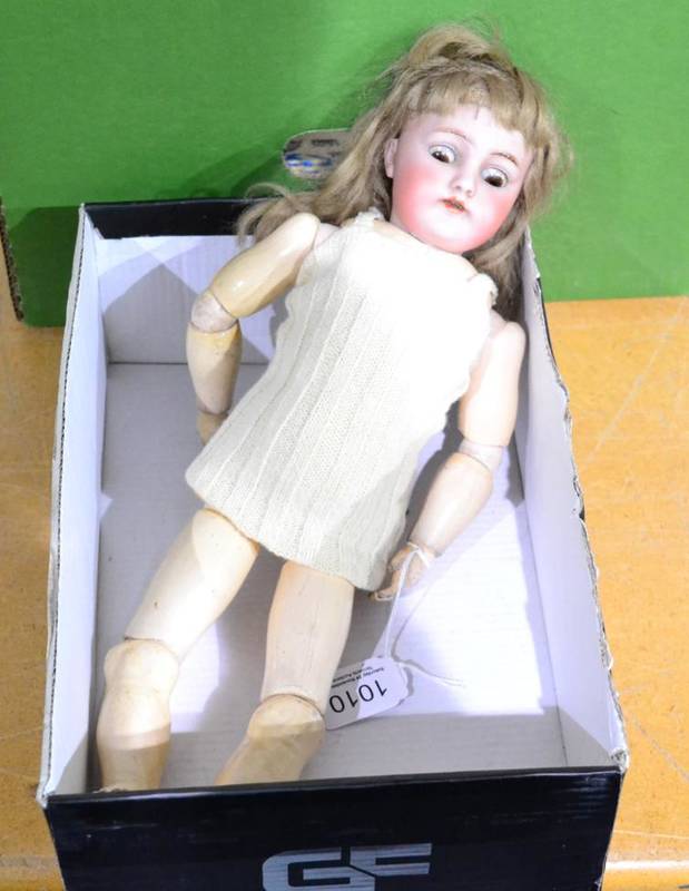 Lot 1010 - Heinrich Handwerck/Simon and Halbig bisque socket head doll, with sleeping brown eyes, open...