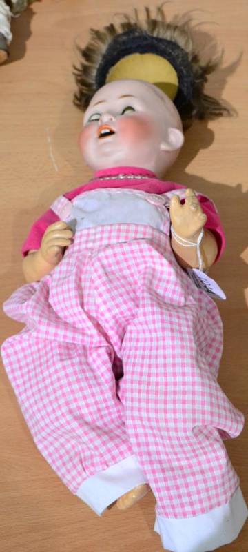 Lot 1044 - German Kestner bisque socket head character doll, impressed '263' and '38', sleeping brown...