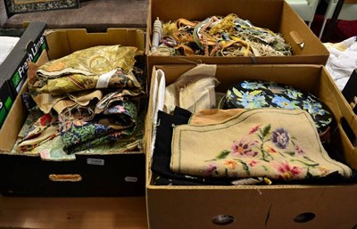 Lot 1068 - Assorted tapestry panels, sewing accessories and tools, furnishing fabrics including Liberty,...