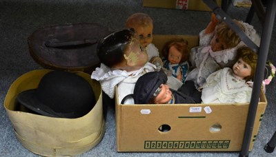 Lot 1081 - Assorted mid 20th century dolls and gents top and bowler hats, including papier mache, plastic...