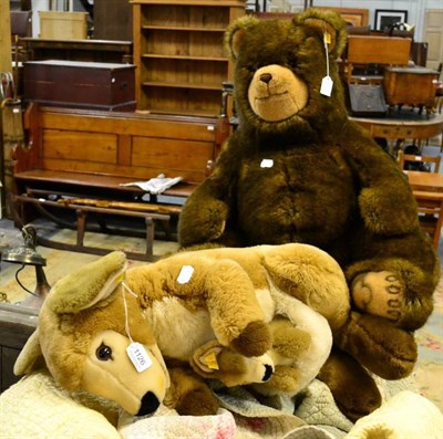 Lot 1126 - Large modern Steiff kangaroo and baby, and a large Steiff seated brown bear (2)