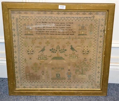 Lot 1131 - A 19th century sampler worked by Mary Heapy, dated 1826, with central verse, figures to the...