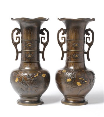 Lot 249 - A Pair of Japanese Bronze and Mixed Metal Inlaid Vases, late Meiji period (1868-1912), of...