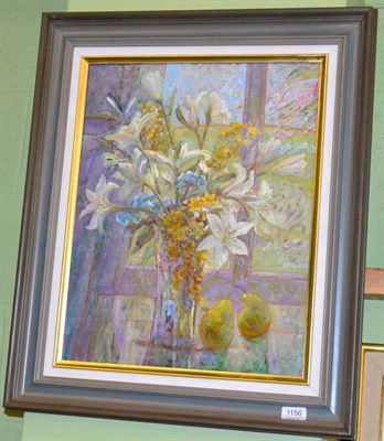 Lot 1156 - Martin Dutton (Contemporary) ''Still Life: Flowers and Fruit'', signed, inscribed verso, oil on...