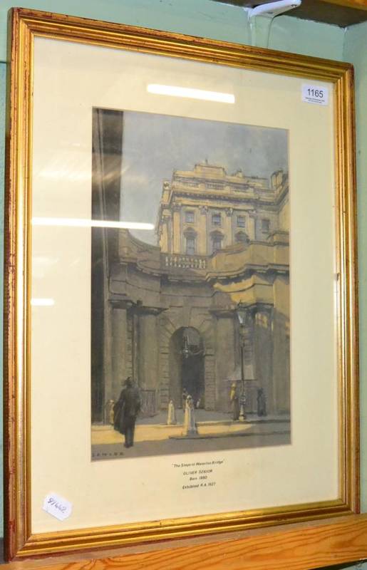 Lot 1165 - Oliver Senior, The Steps to Waterloo Bridge, 19th/20th century, signed, pastel