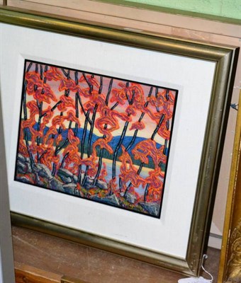 Lot 1180 - David Veres (Contemporary) Canadian ''Sunset through the Trees'', signed and inscribed verso,...