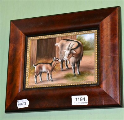 Lot 1194 - Carl Whitfield (b.1958) Goat and kid in a farmyard, signed, oil on panel, 11.5cm by 16cm