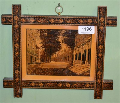 Lot 1196 - Late 19th/early 20th century Tunbridge ware framed picture, depicting buildings in a landscape