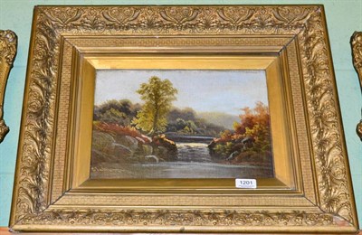 Lot 1201 - English School (Late 19th century) River landscape, indistinctly signed, oil on canvas