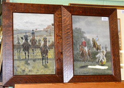 Lot 1202 - English (20th century) a pair of over painted prints depicting horse racing