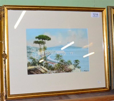 Lot 1218 - M Gianni (19th/20th century) ''Bay of Naples'', signed, gouache, 17cm by 26cm