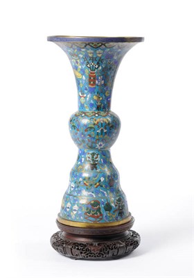 Lot 256 - A Chinese Cloisonne Gu Vase, early 19th century, the rim worked in thunder pattern, the body...