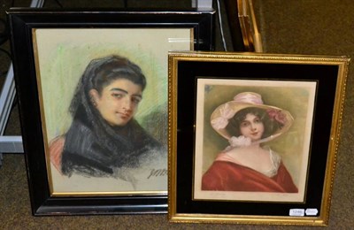 Lot 1246 - B* Burgess, 20th century, A Spanish Lady, pastel; together with A Belles, portrait of a lady,...