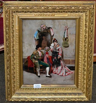 Lot 1255 - Continental school (20th century), Matador and flamenco dancer, indistinctly signed, oil on panel