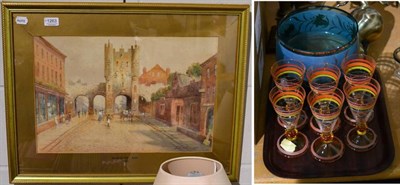 Lot 1263 - John Wynne Williams (19th/20th century) Micklegate Bar, York, signed, watercolour and a set of...