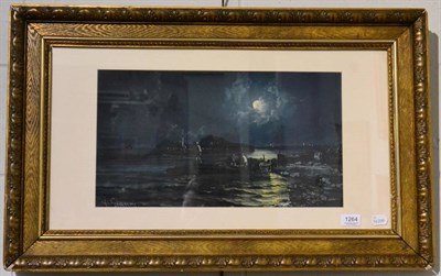 Lot 1264 - * Gianni (19th/20th century) Fishing boats moored at a rocky cove by moonlight, signed,...