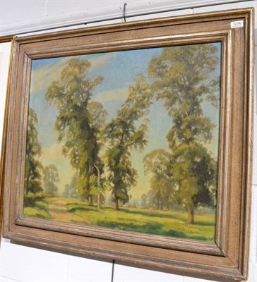 Lot 1276 - David Pare (20th century) Woodland landscape with cows, signed, oil on canvas