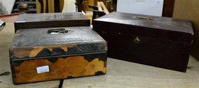 Lot 1292 - A leather stationary/correspondence box by Parkins & Gotto, Oxford St.; a larger leather box...