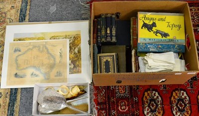 Lot 1295 - Assorted childrens books, prints, silver, ivory and other items, including six unframed prints...