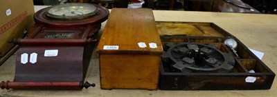 Lot 1301 - A Crankshaft grinding tool, boxed; an American style regulator wall clock; and a musical box (3)