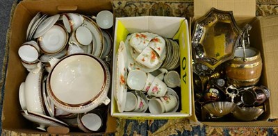 Lot 1315 - Tea services including Durham China, a box of plated and brasswares; together with Royal...