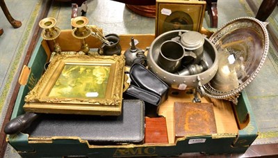 Lot 1358 - Plated flatware, pewter etc (one box)