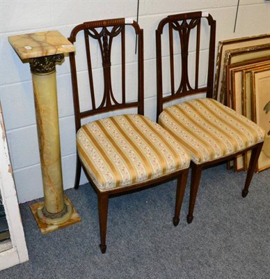 Lot 1370 - A marble and onyx plant pedestal and a pair of late Victorian mahogany side chairs