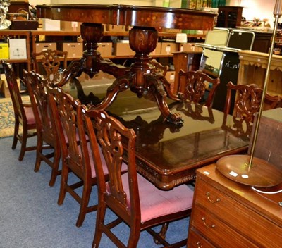 Lot 1376 - Reproduction twin-pedestal dining table with two additional leaves; a set of eight Chippendale...