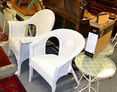 Lot 1382 - Yellow painted kitchen table; four spindle back chairs; two folding luggage stands; chipboard...