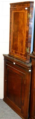 Lot 1390 - An 18th century mahogany and crossbanded hanging corner cupboard and a George III oak hanging...