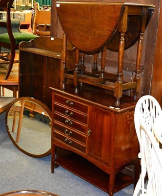 Lot 1393 - Oak free standing bookcase; Edwardian oval mirror; small oak drop leaf table; and an Edwardian...