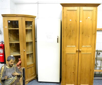 Lot 1406 - Pine kitchen table, fitted one drawer; together with a Victorian style cupboard with moulded arched