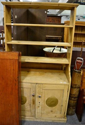 Lot 1413 - An early 19th century pine food cupboard with open shelves above