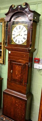 Lot 1477 - An oak and mahogany eight day longcase clock, painted arch dial inscribed Adamby, Yarm