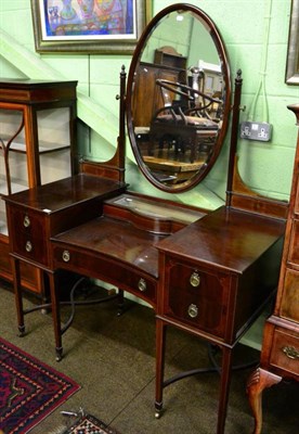 Lot 1485 - Edwardian mahogany and boxwood strung dressing table with oval mirror and a hinged trinket box