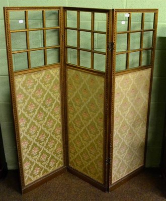 Lot 1487 - Late 19th century gilt and gesso glazed three leaf dressing screen