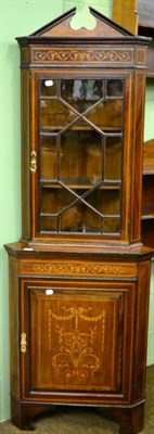 Lot 1493 - Late Victorian line inlaid and marquetry corner cabinet