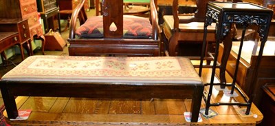 Lot 1499 - Early 20th century Chinese hardwood plant stand and a stained mahogany double footstool